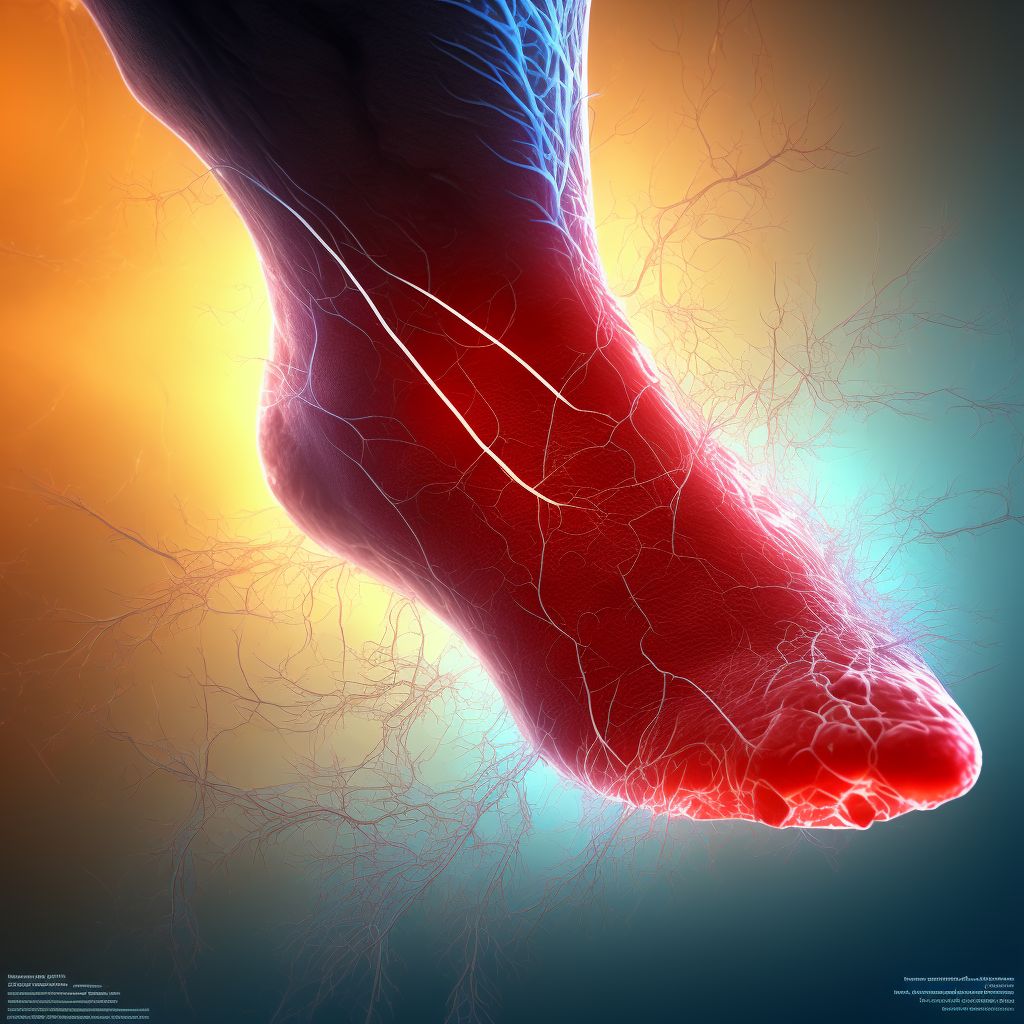 Laceration of other blood vessels at ankle and foot level, right leg digital illustration