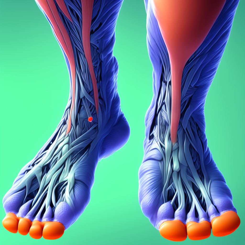 Strain of muscle and tendon of long flexor muscle of toe at ankle and foot level, right foot digital illustration