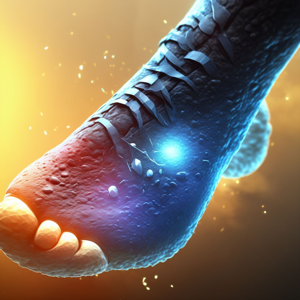 Laceration of muscle and tendon of long flexor muscle of toe at ankle and foot level, right foot digital illustration