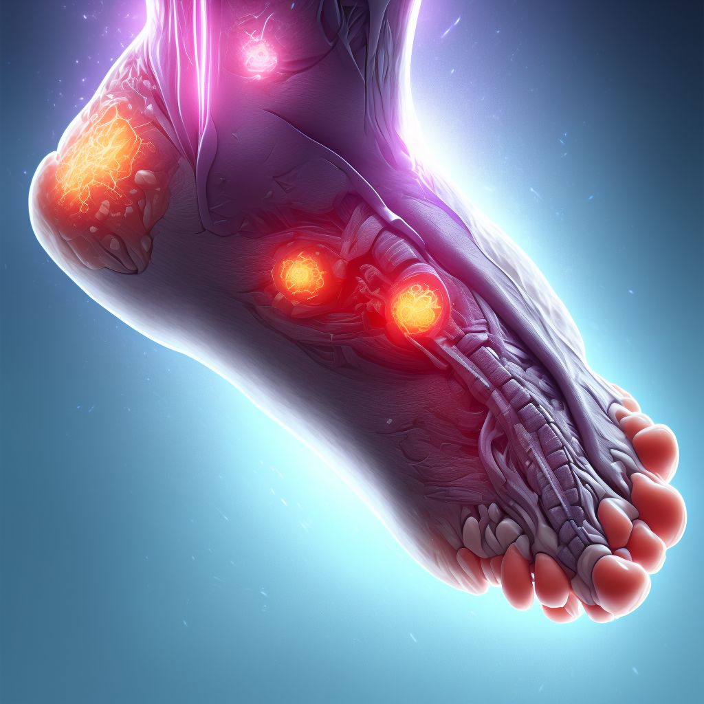 Other injury of muscle and tendon of long flexor muscle of toe at ankle and foot level, right foot digital illustration