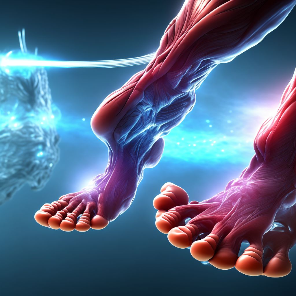 Other injury of muscle and tendon of long flexor muscle of toe at ankle and foot level, left foot digital illustration