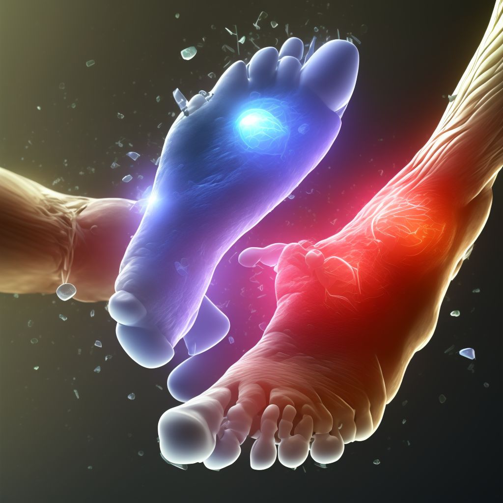 Unspecified injury of muscle and tendon of long extensor muscle of toe at ankle and foot level, right foot digital illustration