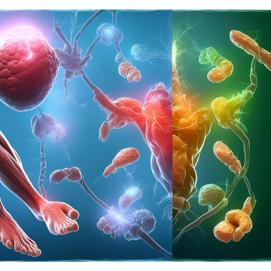 Unspecified injury of muscle and tendon of long extensor muscle of toe at ankle and foot level, left foot digital illustration