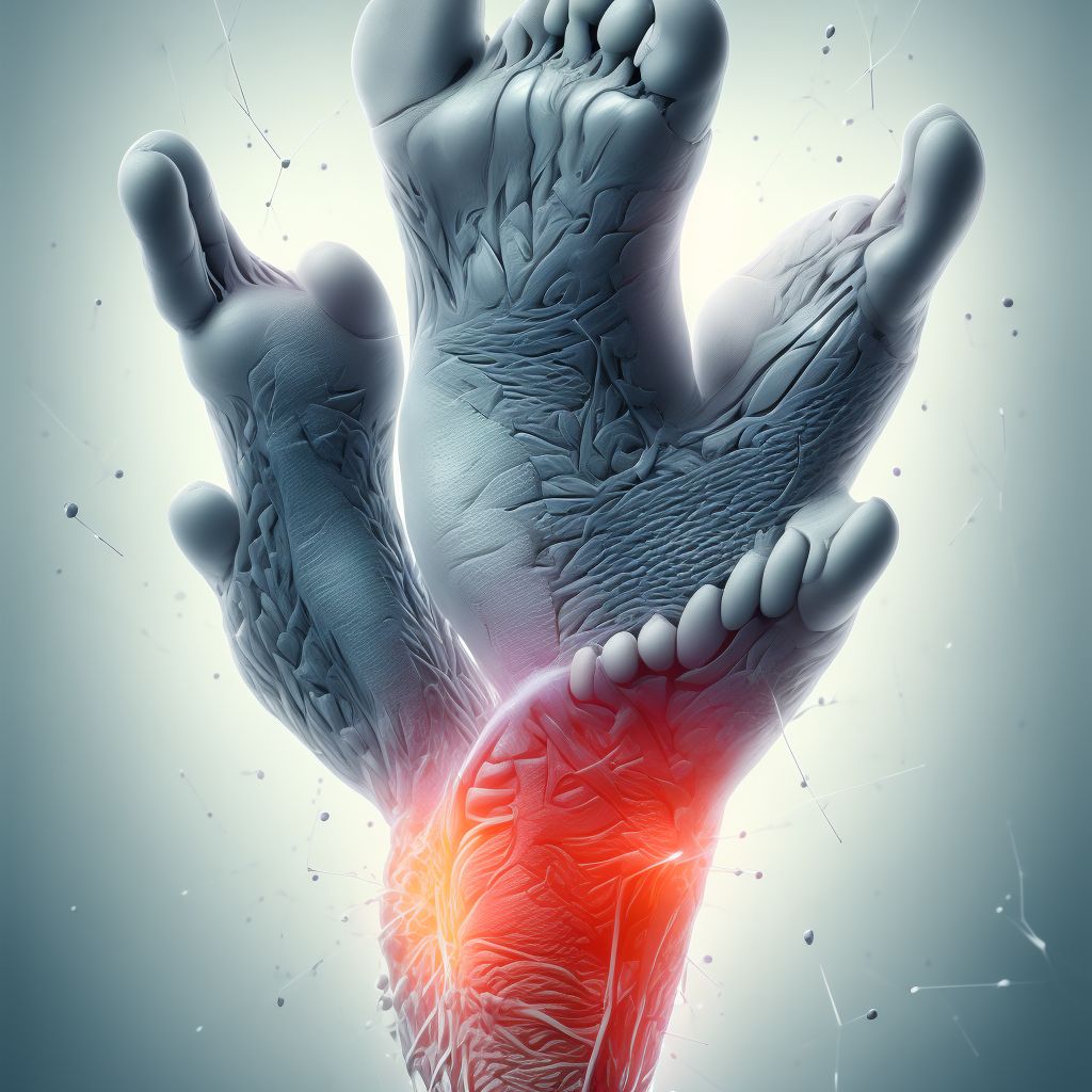 Laceration of muscle and tendon of long extensor muscle of toe at ankle and foot level digital illustration