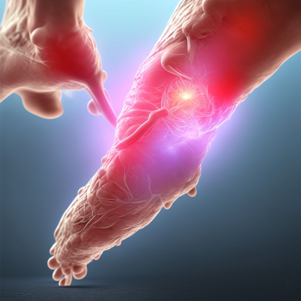 Laceration of muscle and tendon of long extensor muscle of toe at ankle and foot level, right foot digital illustration