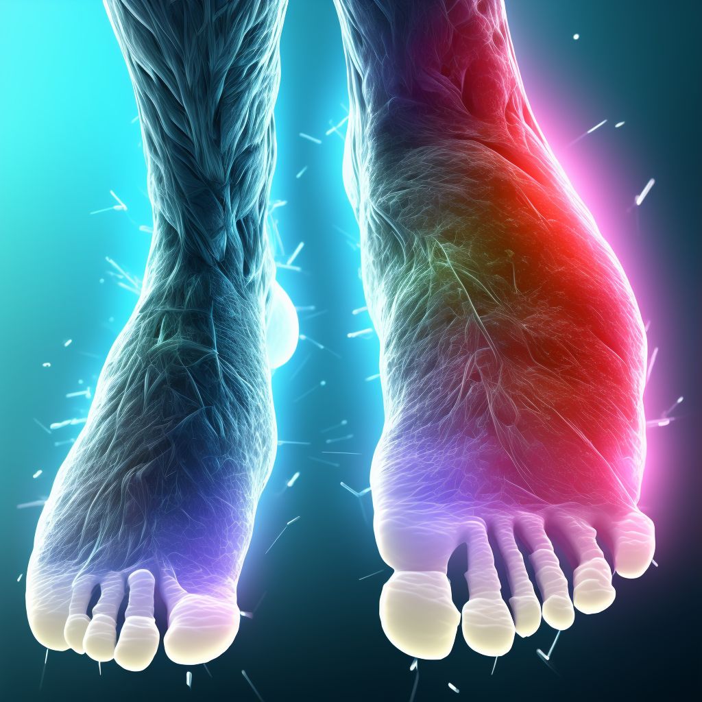 Laceration of muscle and tendon of long extensor muscle of toe at ankle and foot level, left foot digital illustration