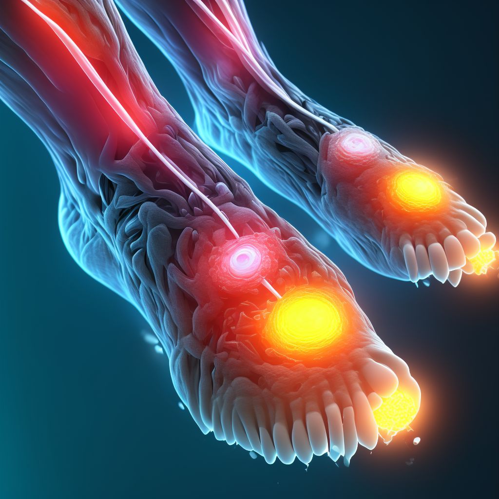 Other specified injury of intrinsic muscle and tendon at ankle and foot level, left foot digital illustration