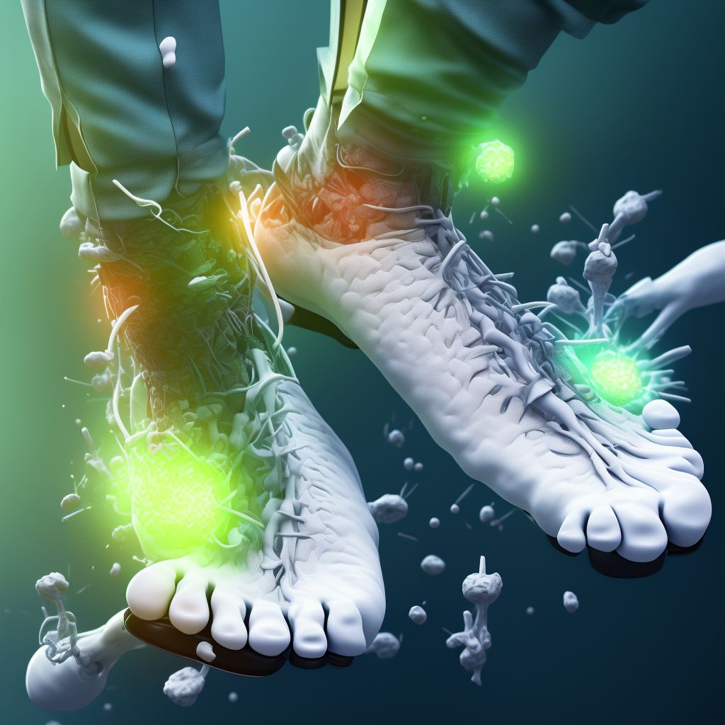 Complete traumatic amputation of foot at ankle level digital illustration