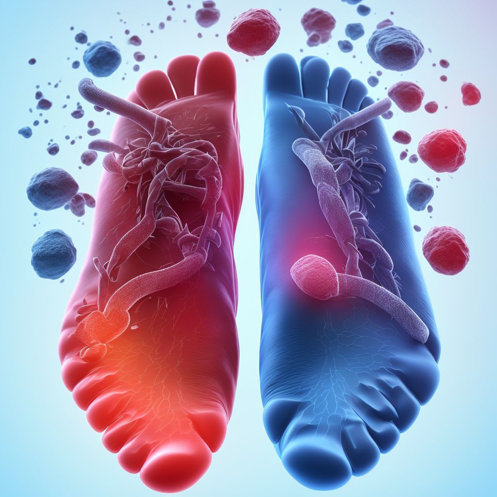 Complete traumatic amputation of right foot at ankle level digital illustration