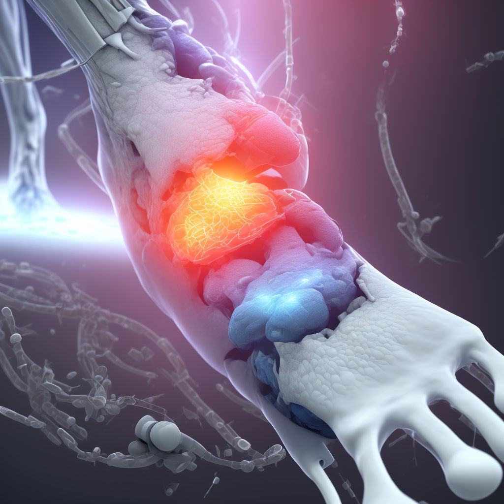 Partial traumatic amputation of right foot at ankle level digital illustration