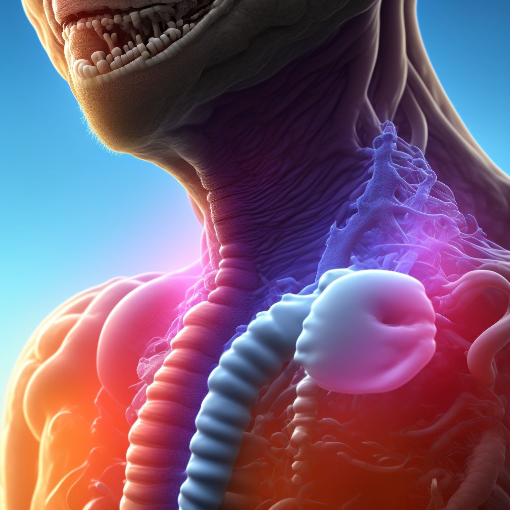 Gastric contents in esophagus causing compression of trachea digital illustration