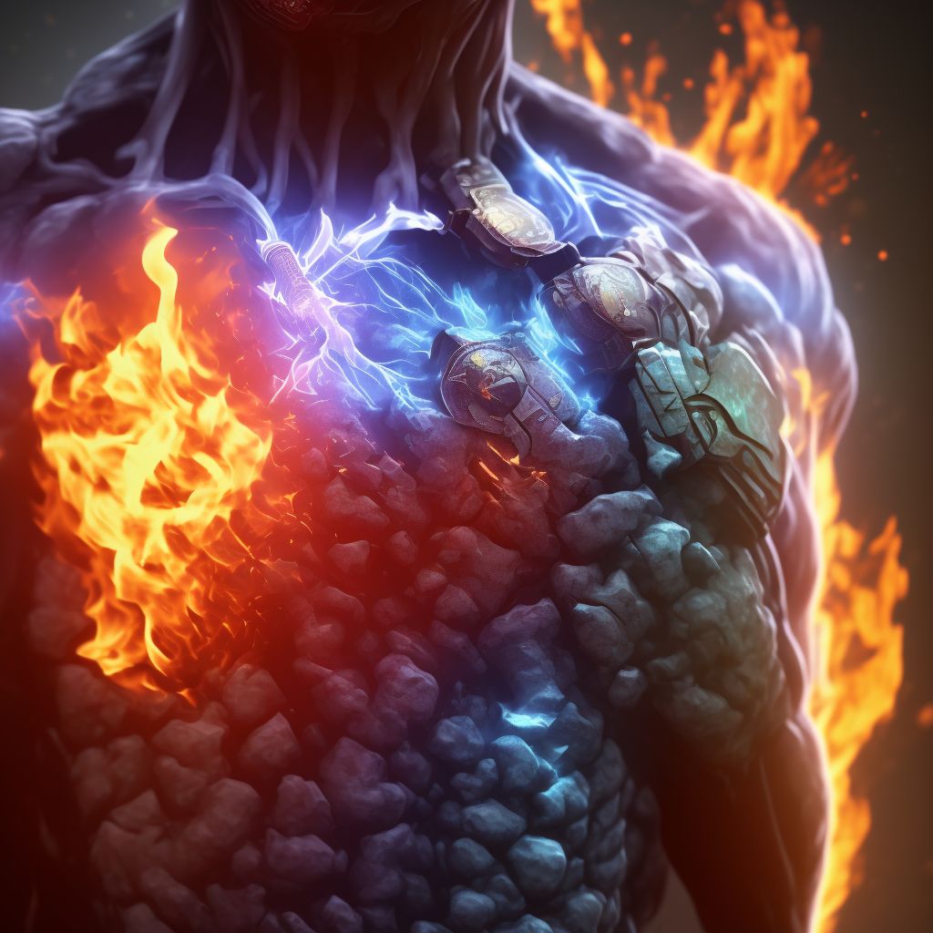 Burn of third degree of left scapular region digital illustration