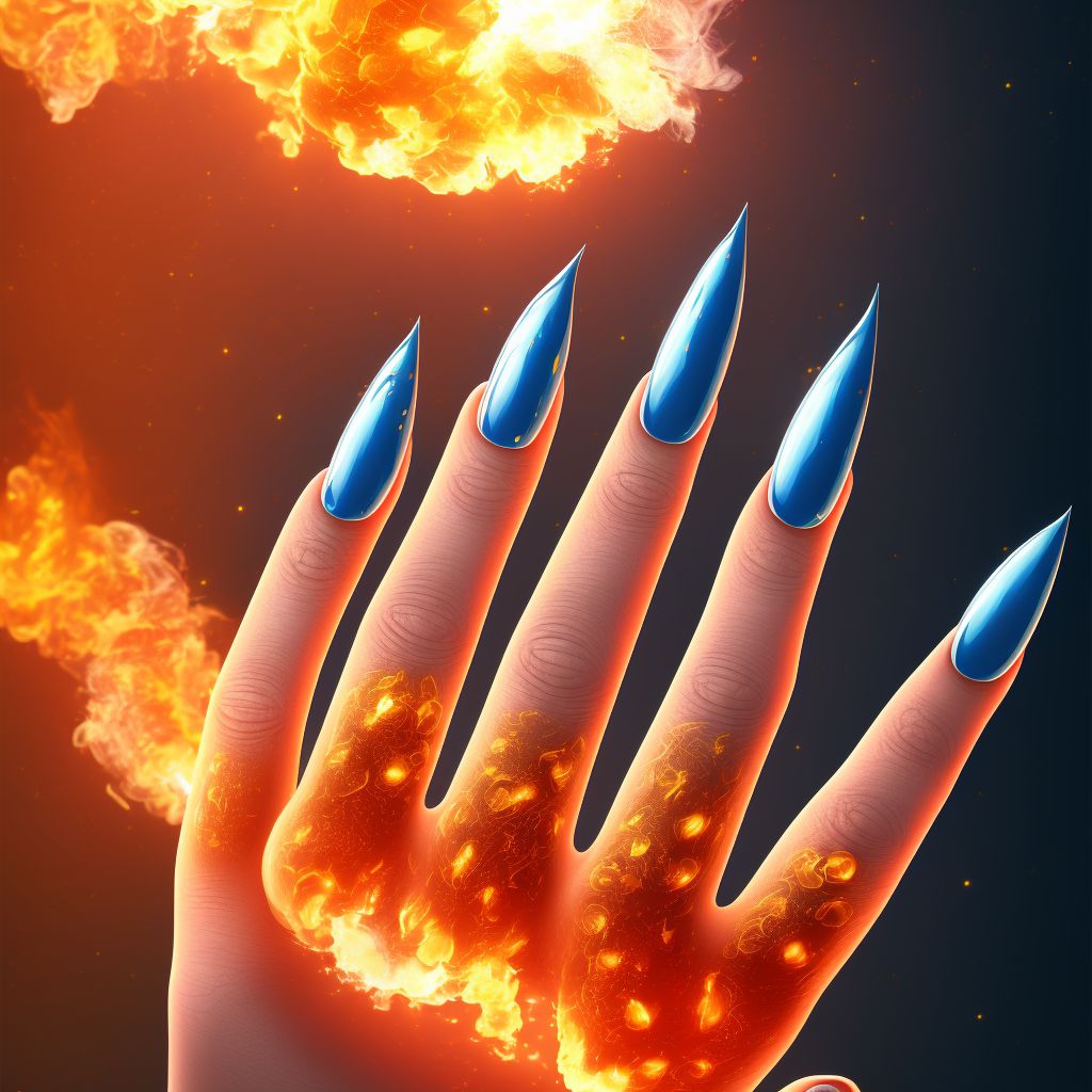 Burn of unspecified degree of multiple right fingers (nail), not including thumb digital illustration