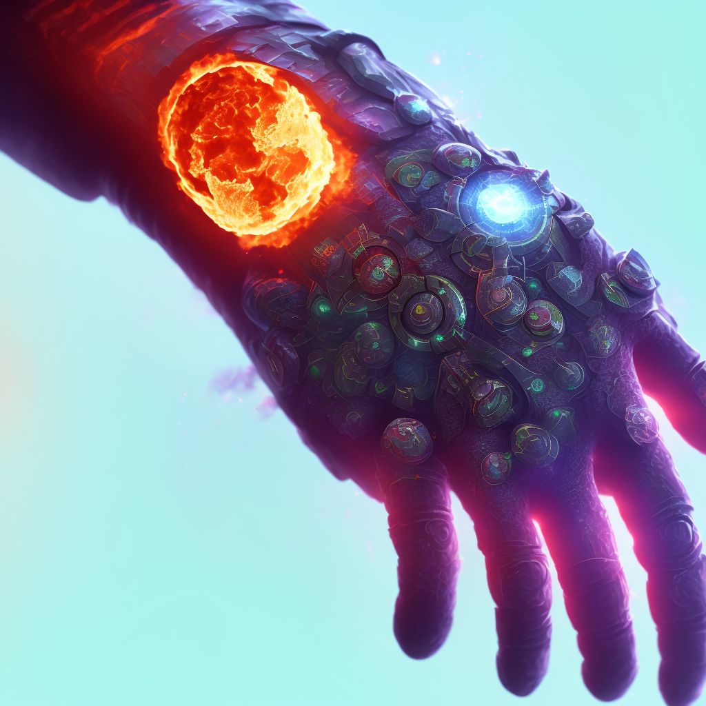 Burn of second degree of multiple sites of wrist and hand digital illustration