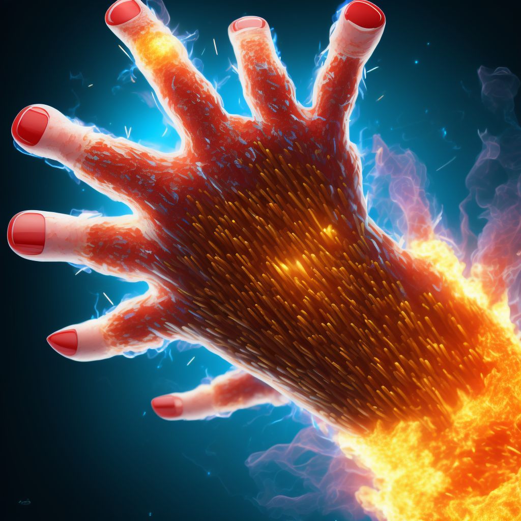 Burn of third degree of unspecified multiple fingers (nail), including thumb digital illustration