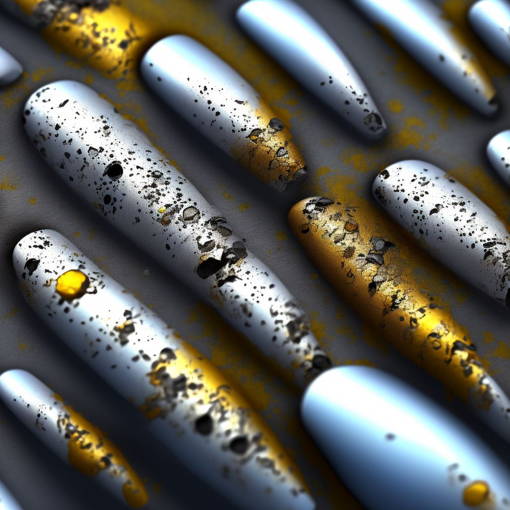 Corrosion of unspecified degree of multiple right fingers (nail), including thumb digital illustration