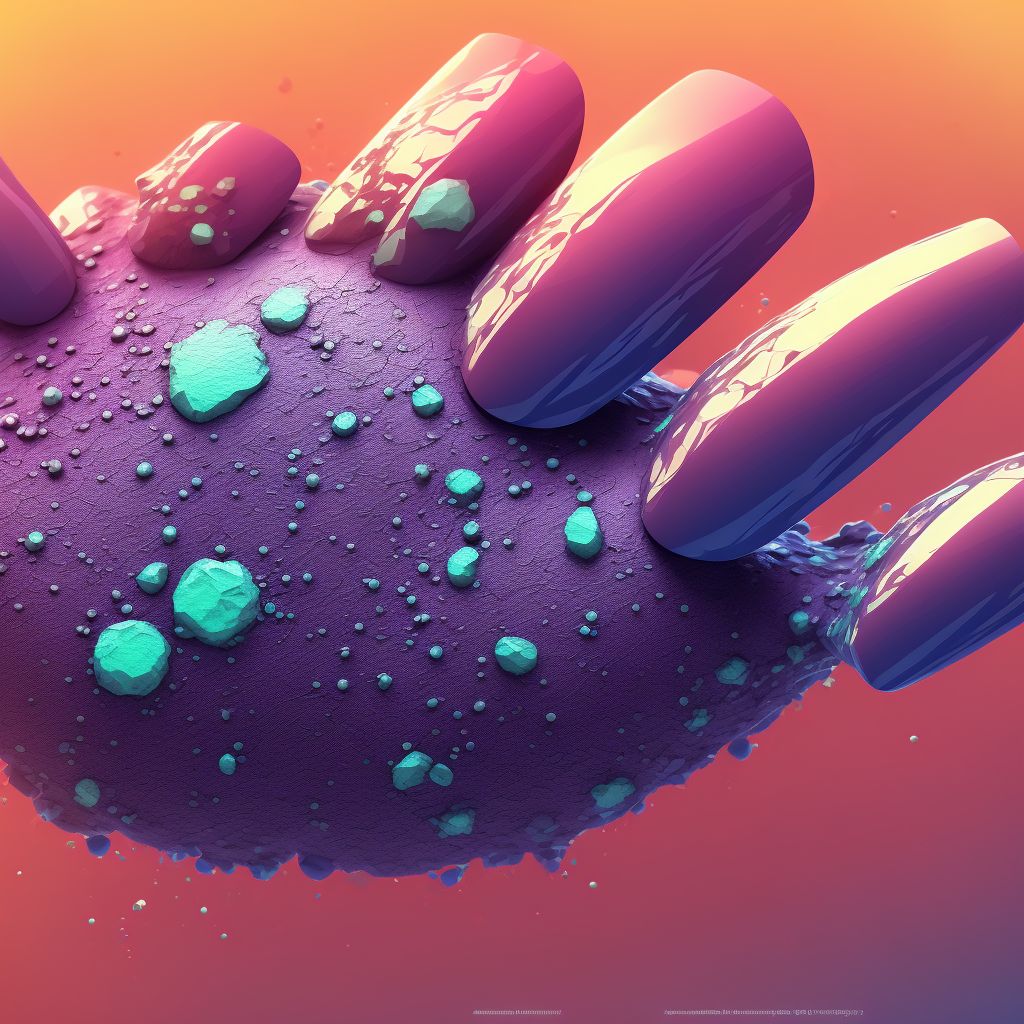 Corrosion of unspecified degree of unspecified multiple fingers (nail), including thumb digital illustration