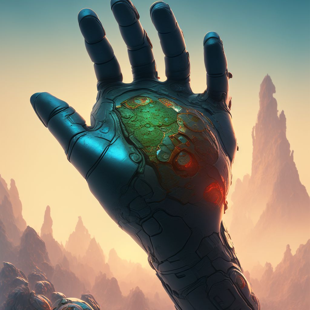 Corrosion of unspecified degree of left palm digital illustration