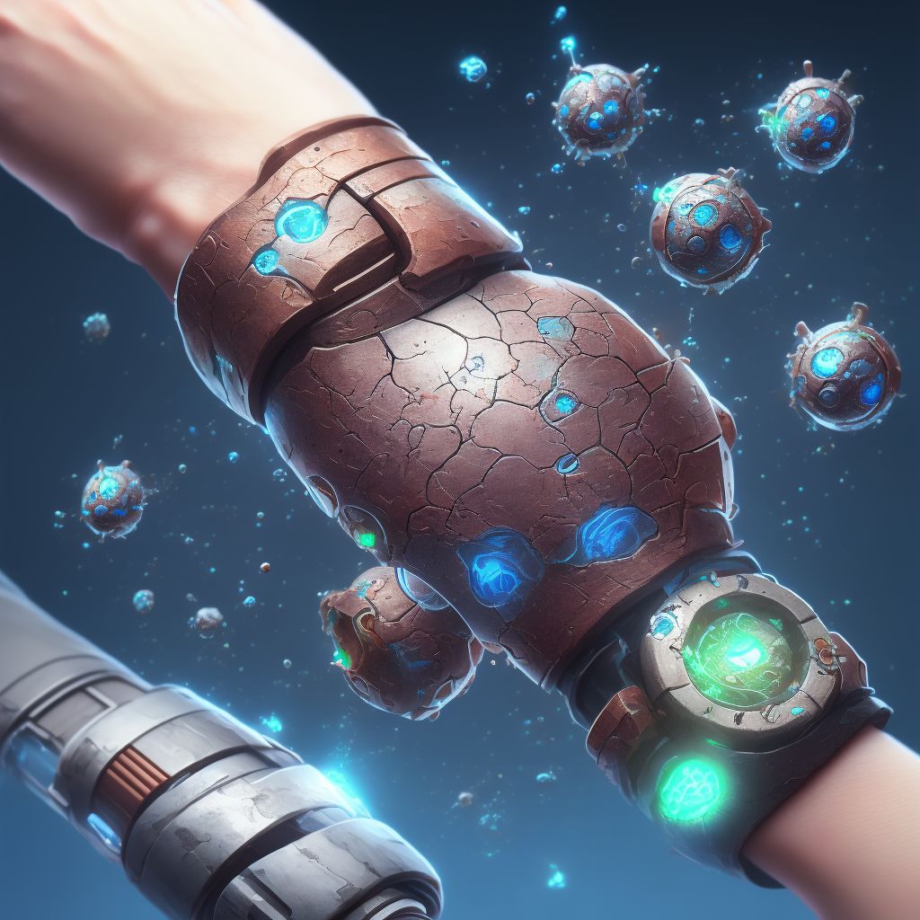 Corrosion of unspecified degree of right wrist digital illustration