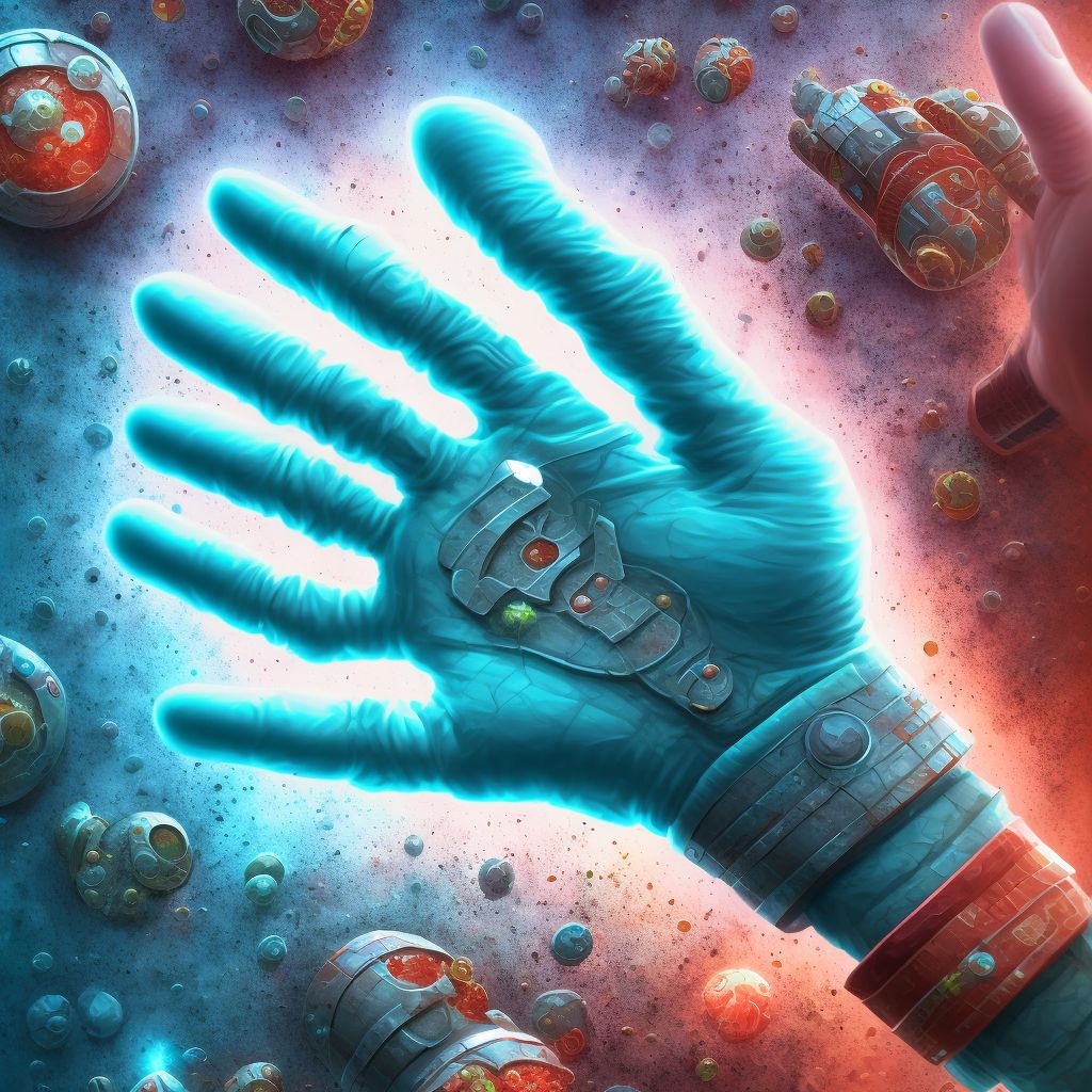 Corrosion of unspecified degree of multiple sites of right wrist and hand digital illustration
