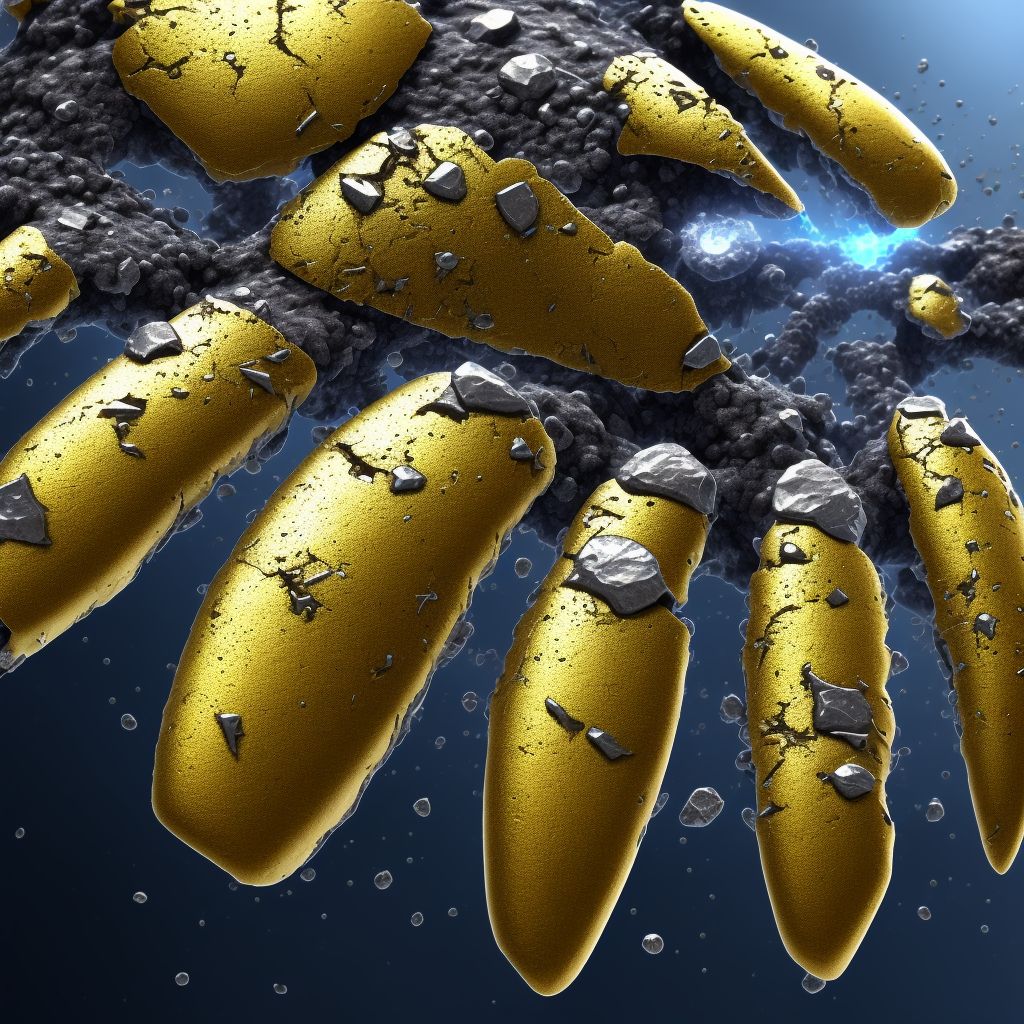 Corrosion of first degree of multiple left fingers (nail), including thumb digital illustration