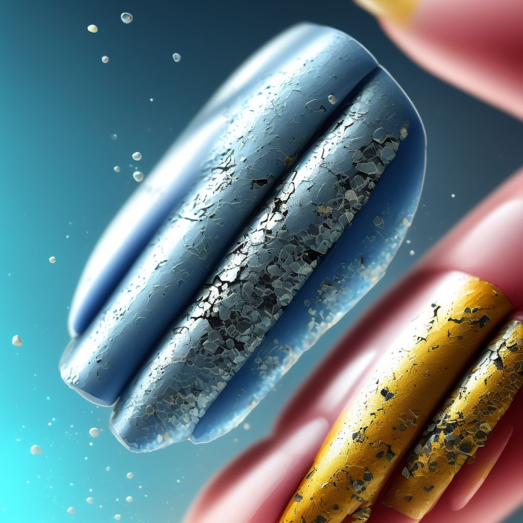Corrosion of second degree of multiple right fingers (nail), including thumb digital illustration