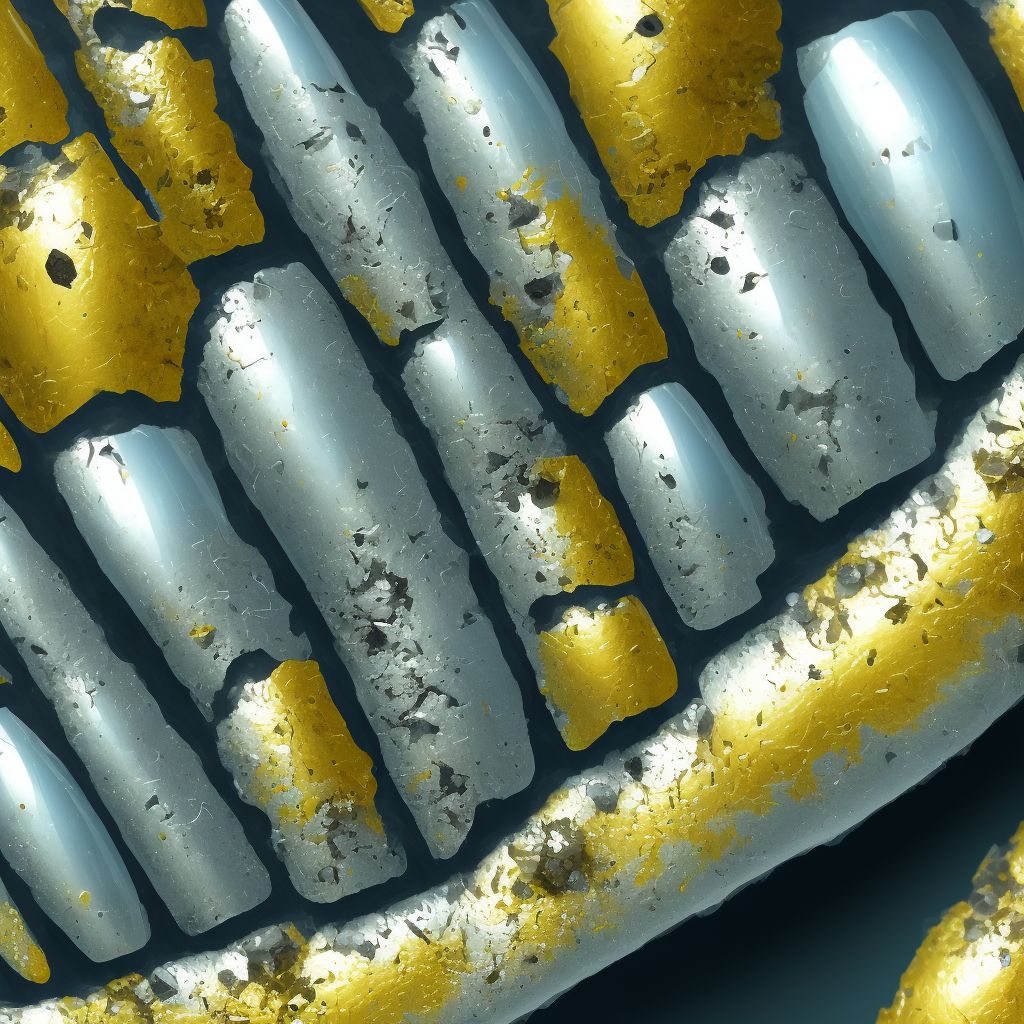 Corrosion of second degree of multiple left fingers (nail), including thumb digital illustration