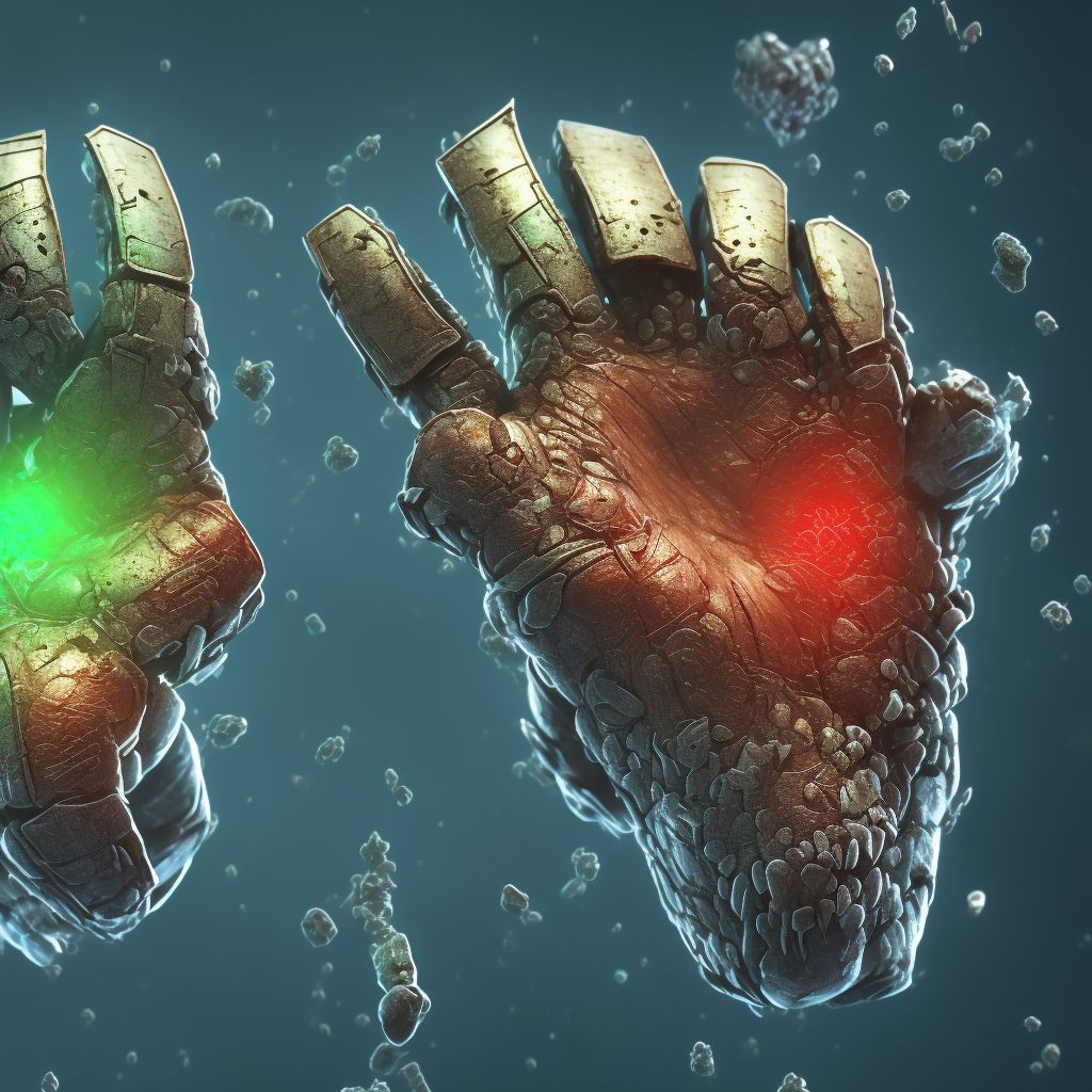 Corrosion of third degree of left palm digital illustration