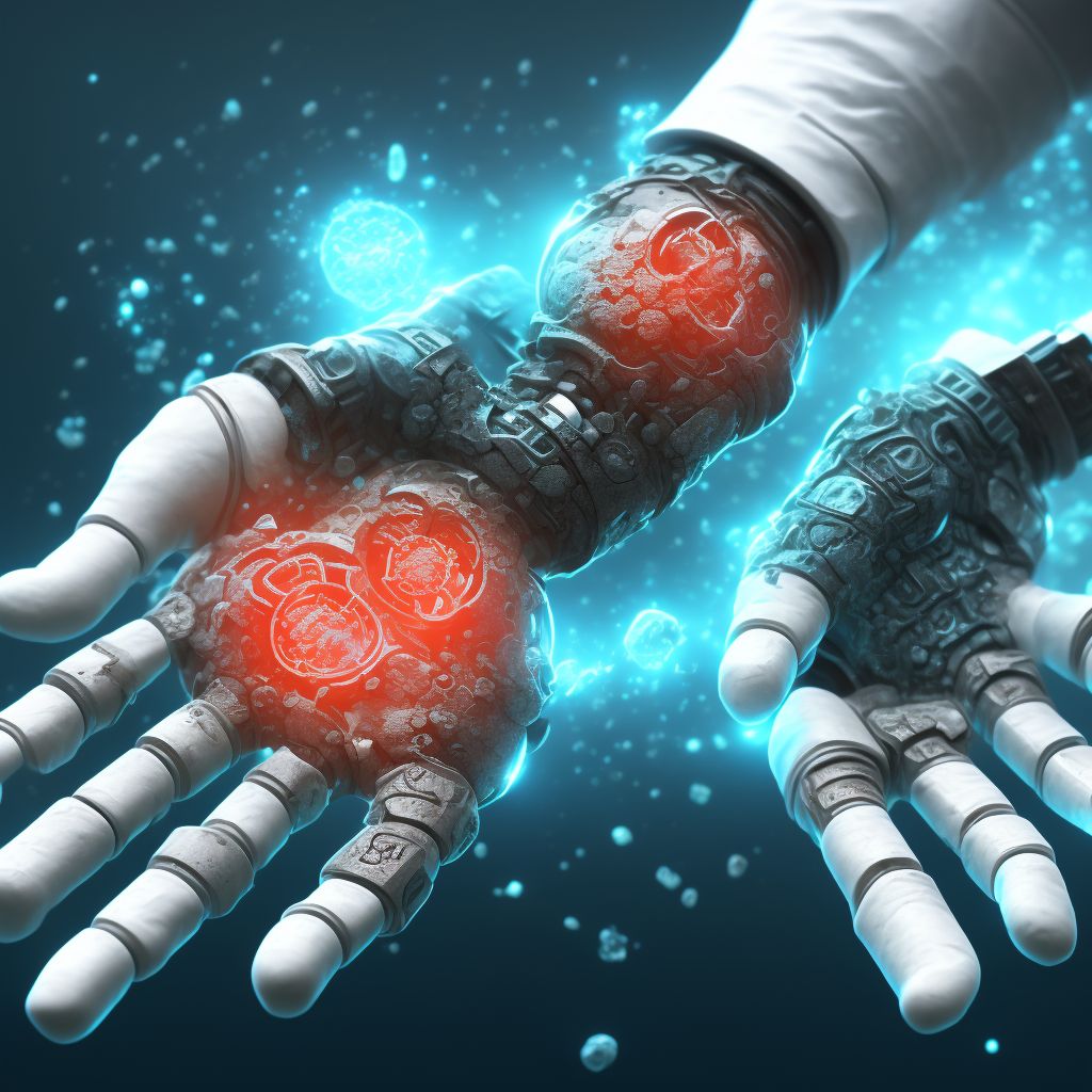 Corrosion of third degree of multiple sites of wrist and hand digital illustration