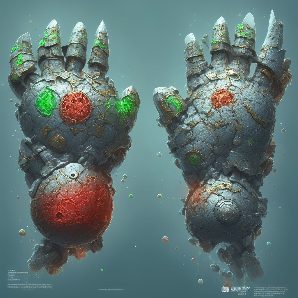 Corrosion of third degree of multiple sites of left wrist and hand digital illustration