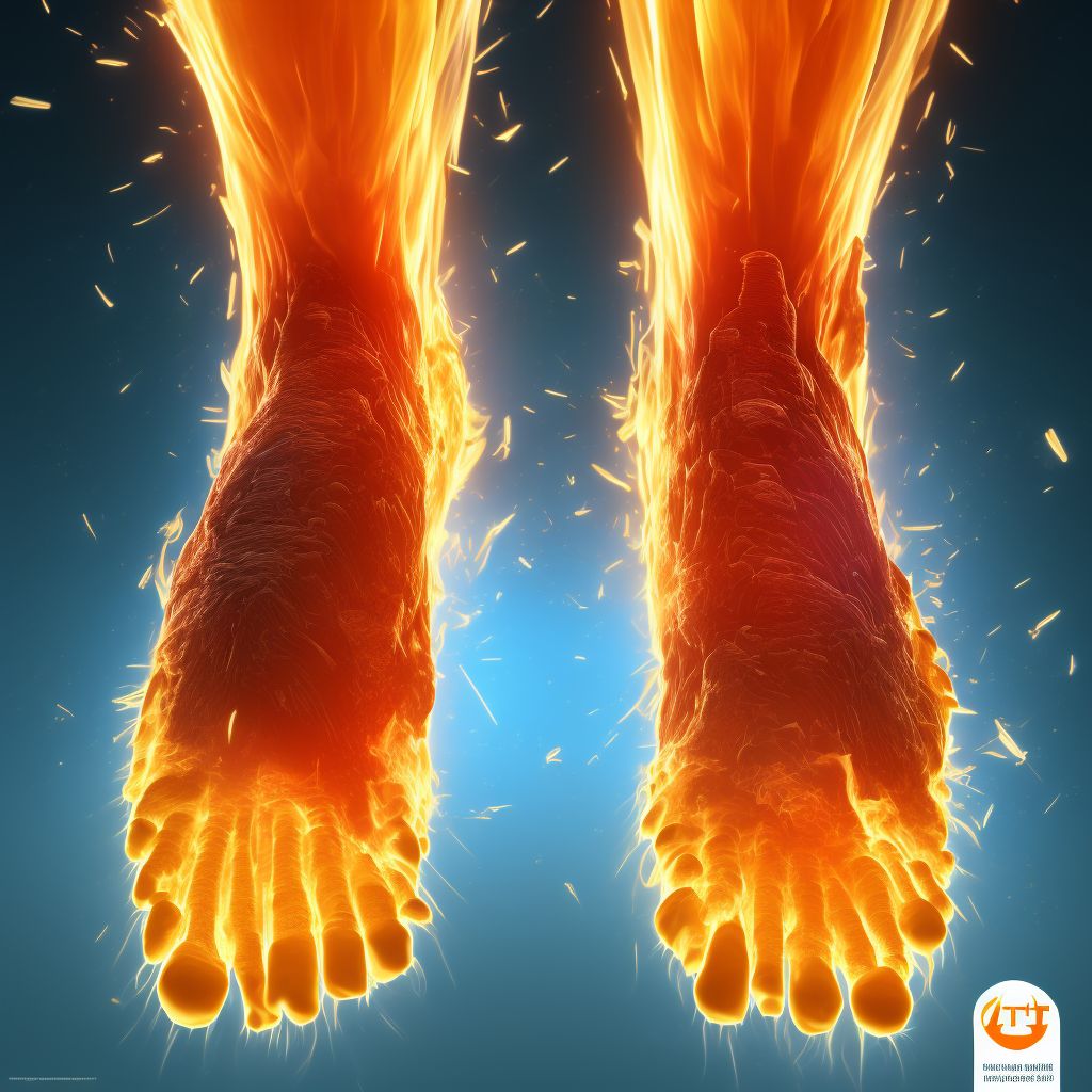 Burn of second degree of unspecified site of left lower limb, except ankle and foot digital illustration