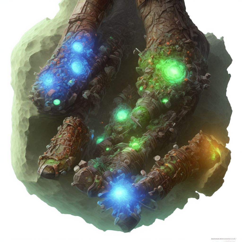 Corrosion of third degree of multiple sites of left lower limb, except ankle and foot digital illustration