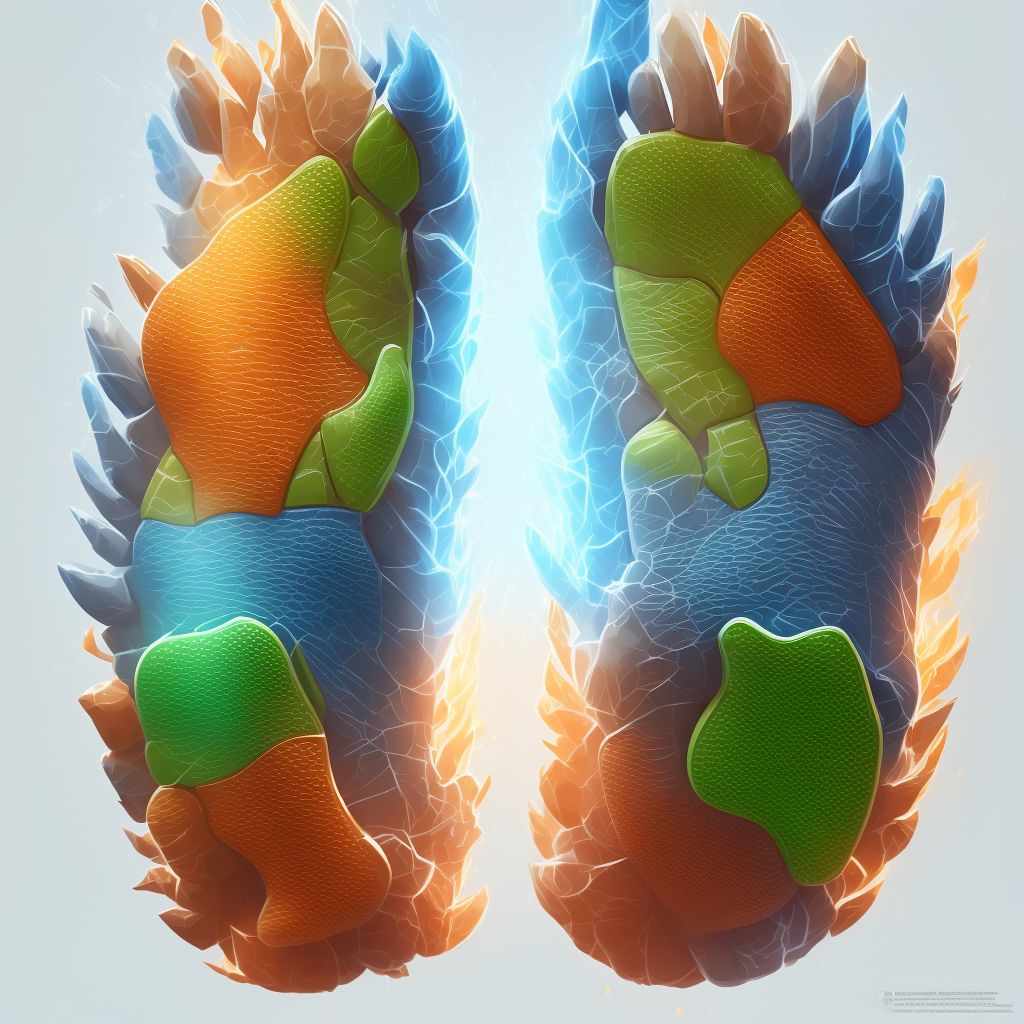 Burn of unspecified degree of left foot digital illustration