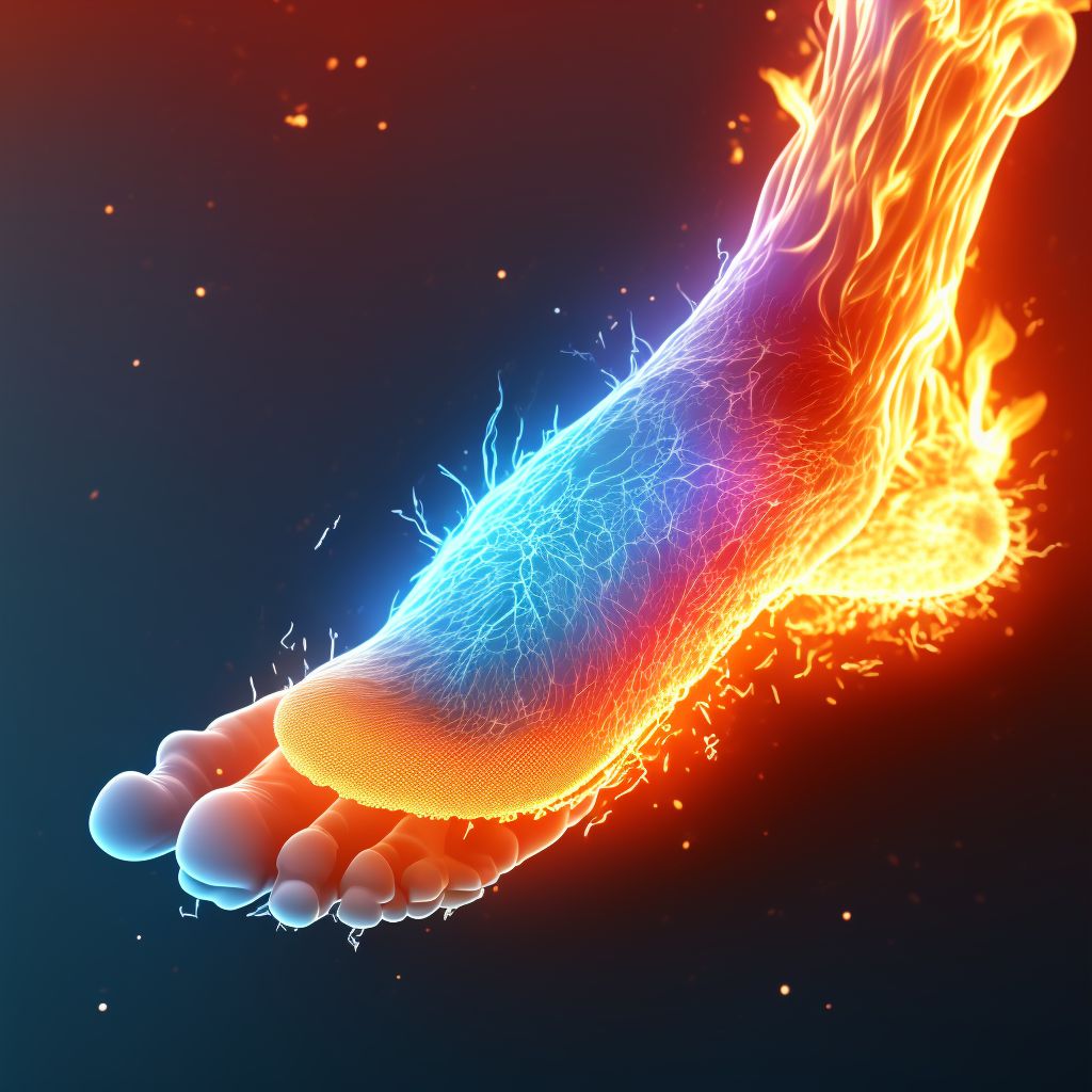 Burn of unspecified degree of unspecified foot digital illustration