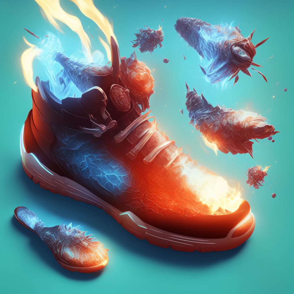 Burn of second degree of left foot digital illustration