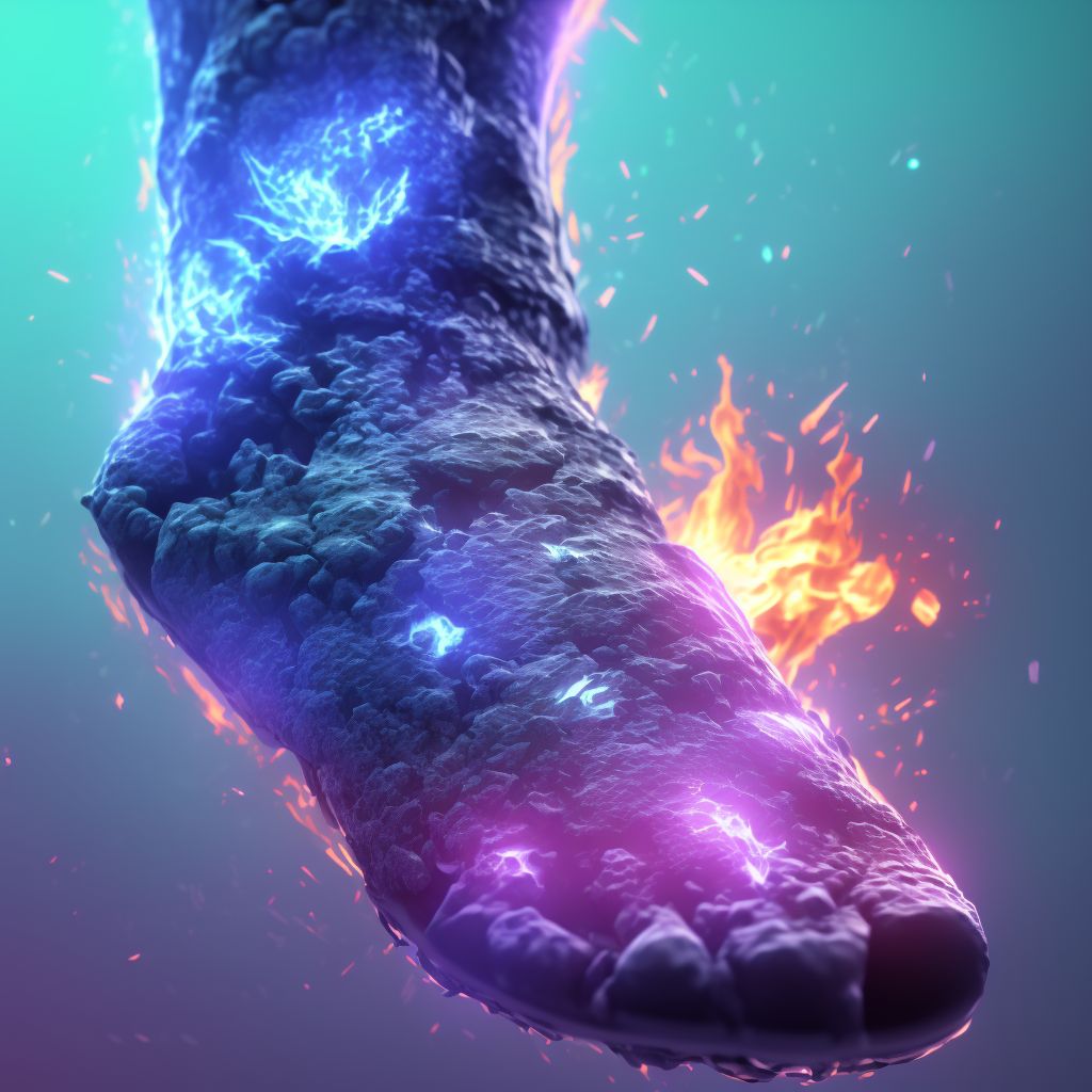 Burn of third degree of left foot digital illustration