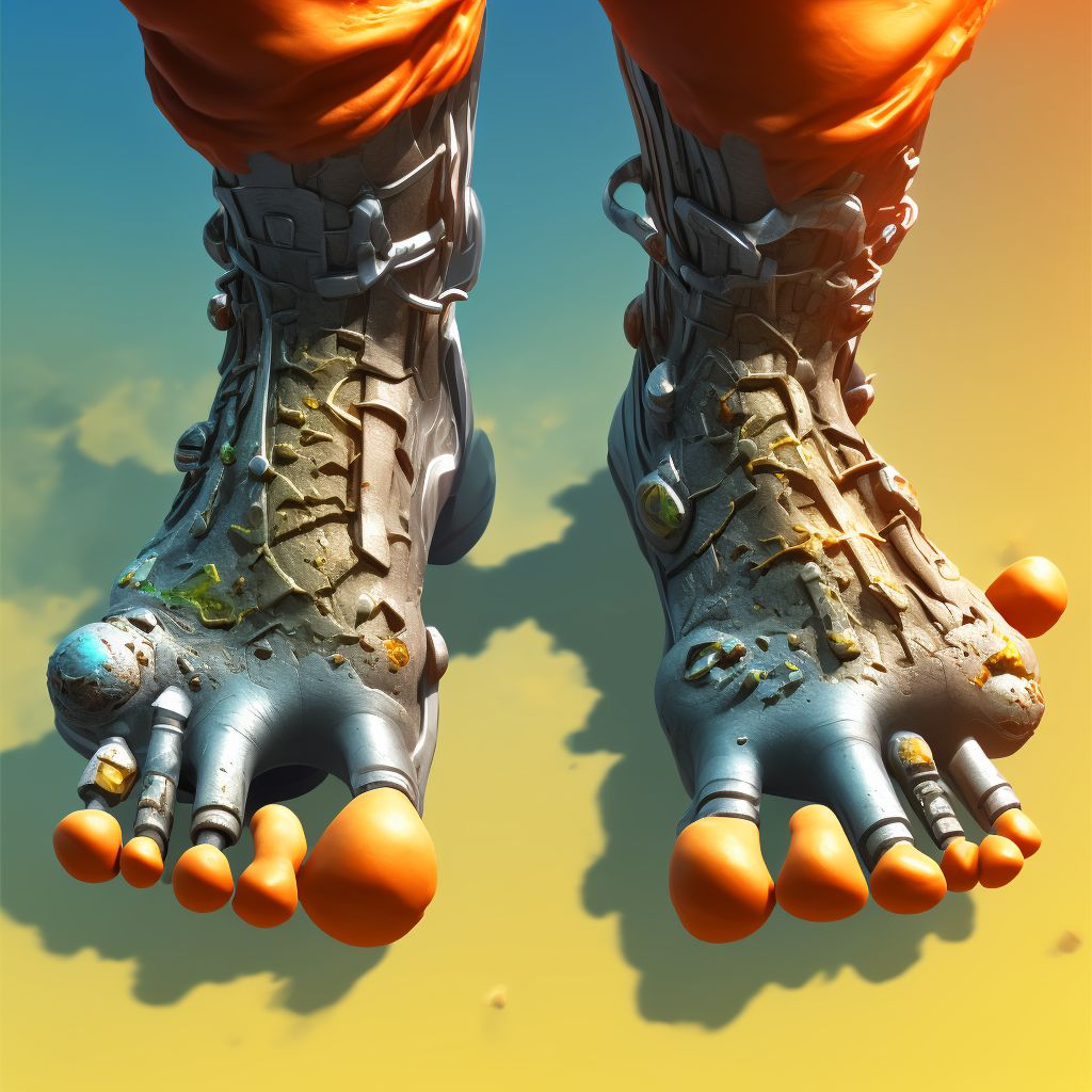 Corrosion of first degree of multiple sites of right ankle and foot digital illustration