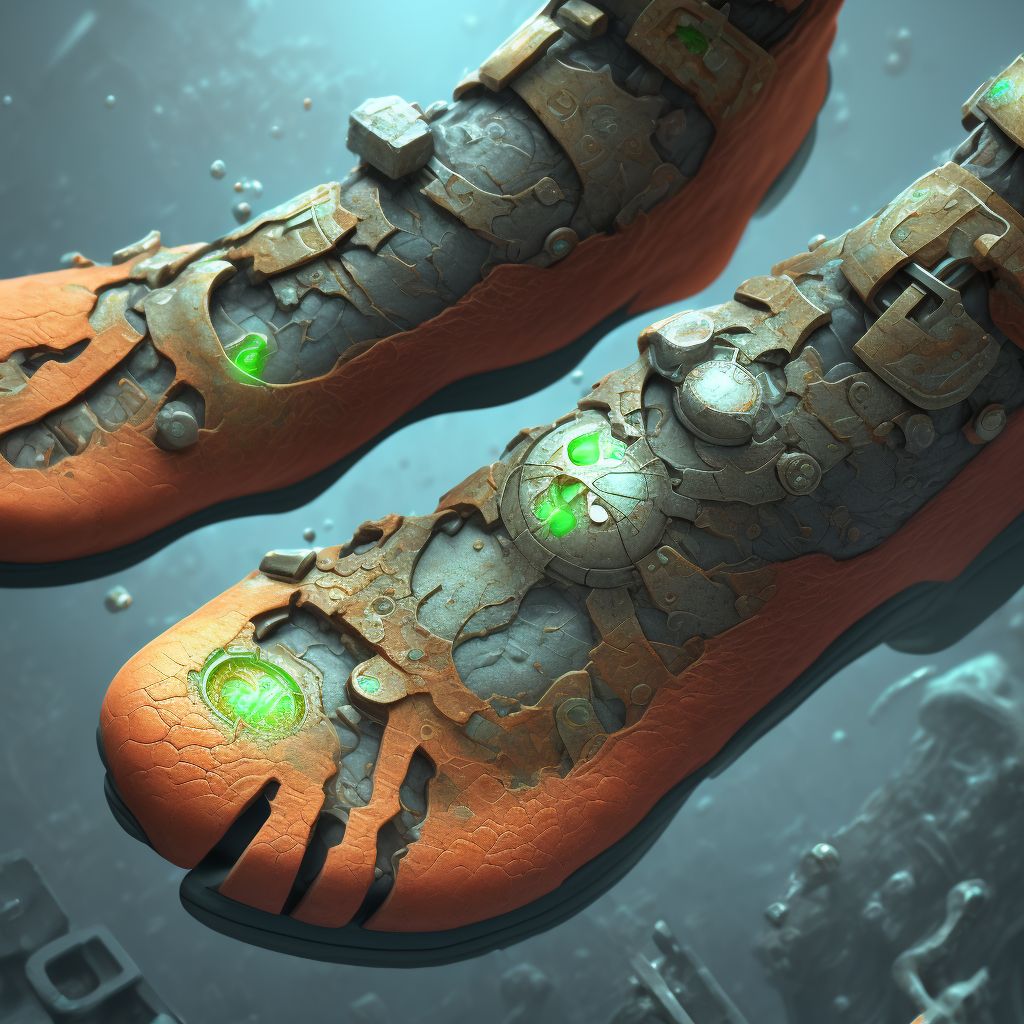 Corrosion of second degree of left ankle and foot digital illustration