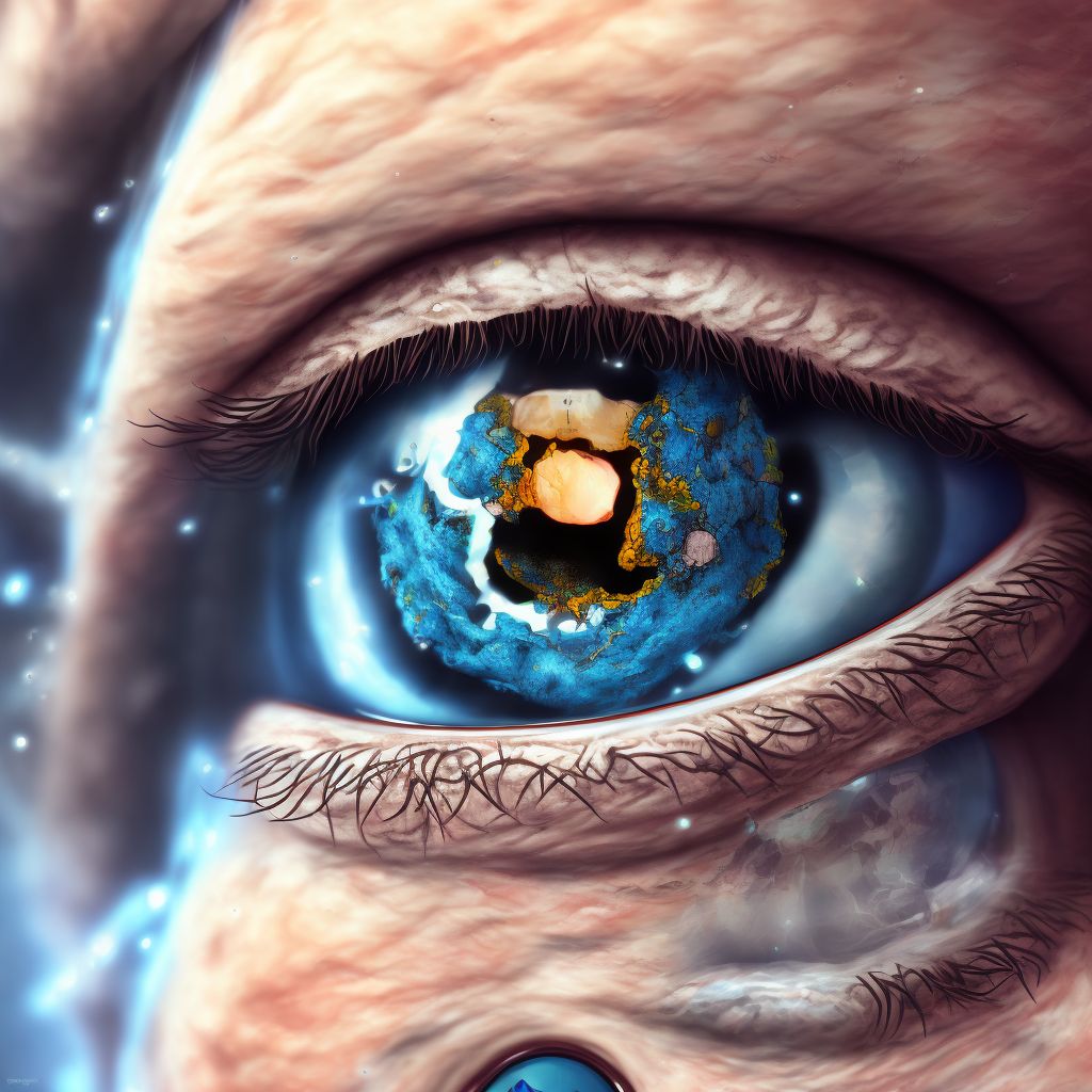 Corrosion of right eyelid and periocular area digital illustration