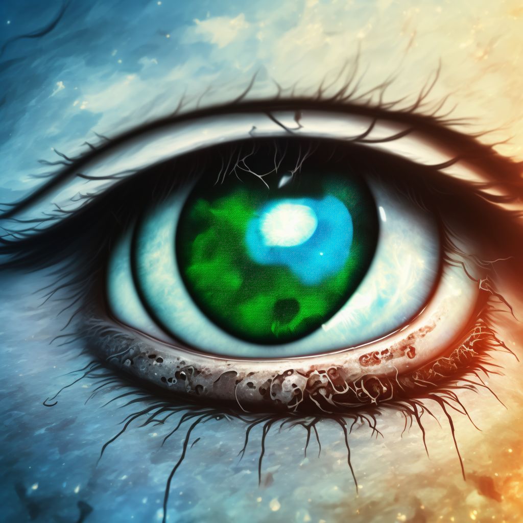 Corrosion of cornea and conjunctival sac, left eye digital illustration