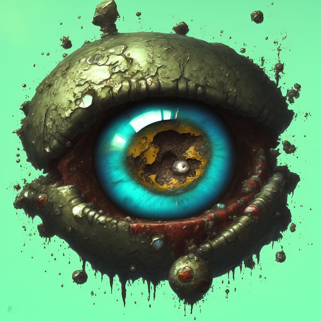 Corrosion with resulting rupture and destruction of left eyeball digital illustration