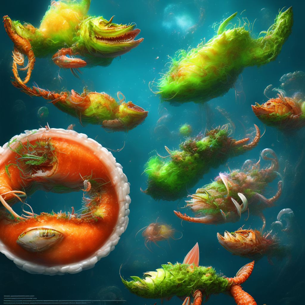 Toxic effect of noxious substances eaten as seafood digital illustration