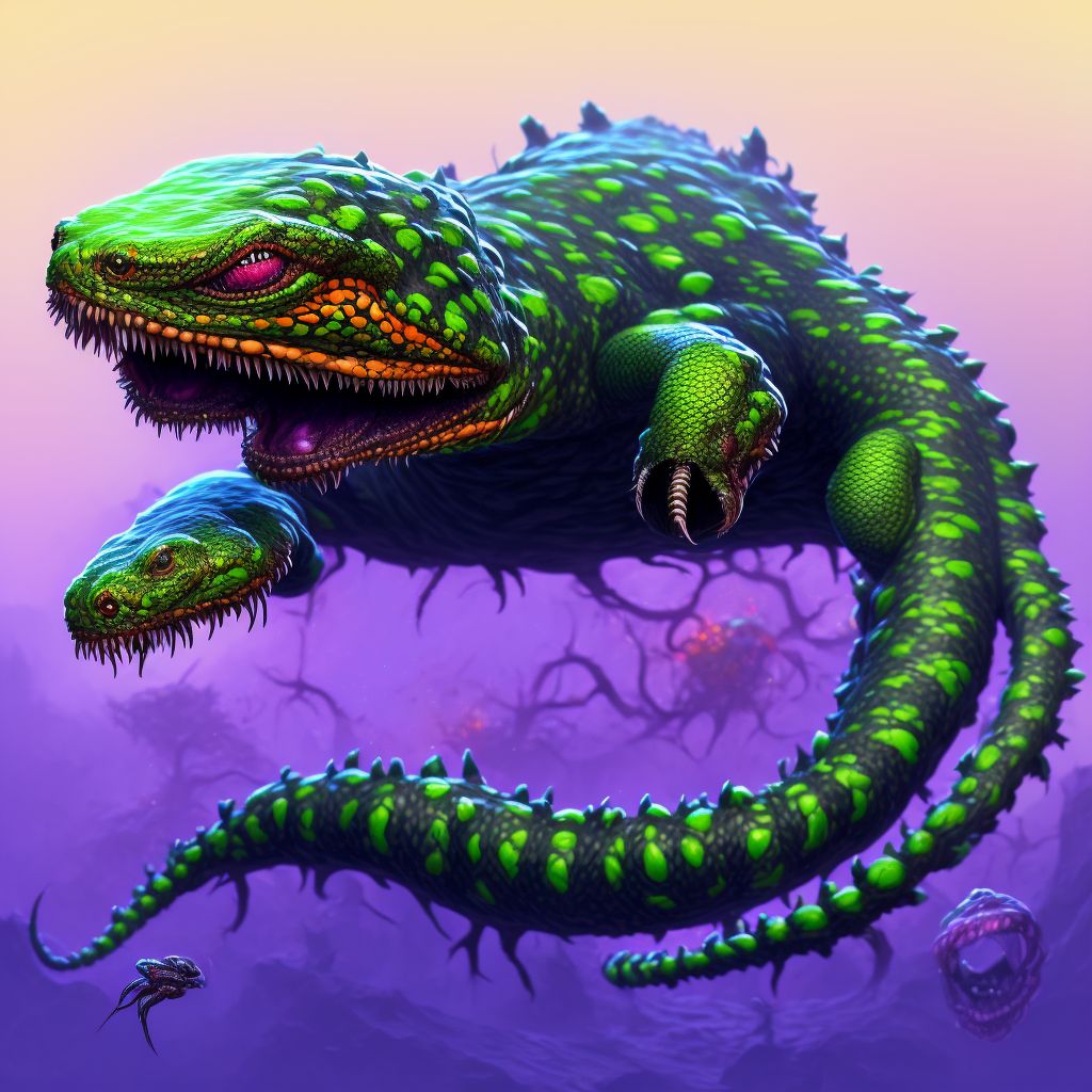 Toxic effect of venom of gila monster, assault digital illustration