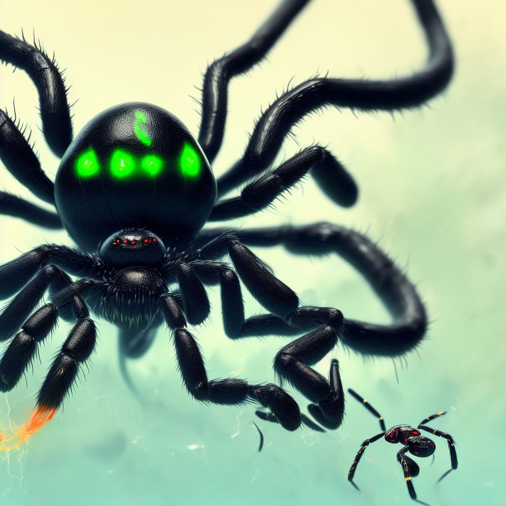 Toxic effect of venom of black widow spider, accidental (unintentional) digital illustration