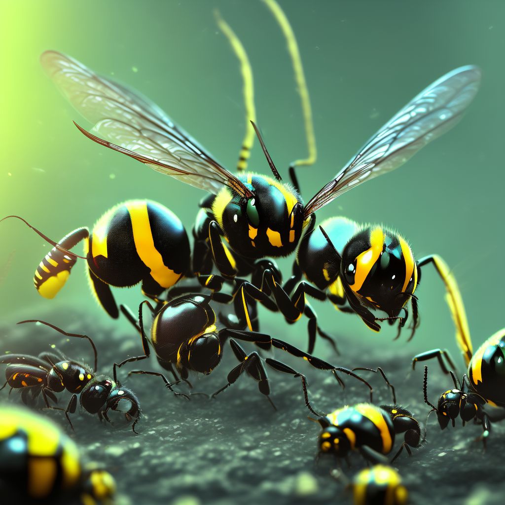 Toxic effect of venom of wasps, intentional self-harm digital illustration