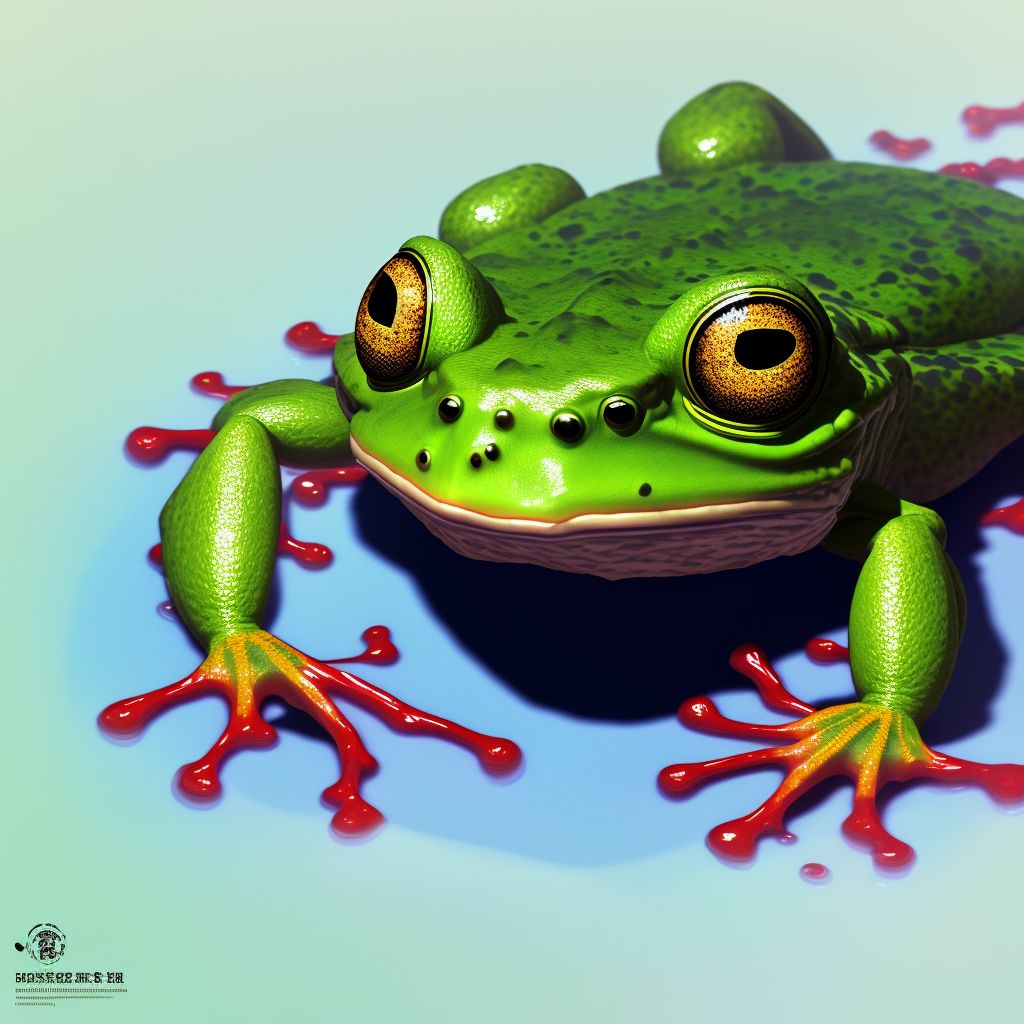 Toxic effect of contact with venomous frog, intentional self-harm digital illustration