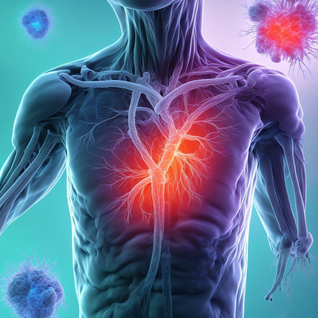 Adhesions due to foreign body accidentally left in body following heart catheterization digital illustration