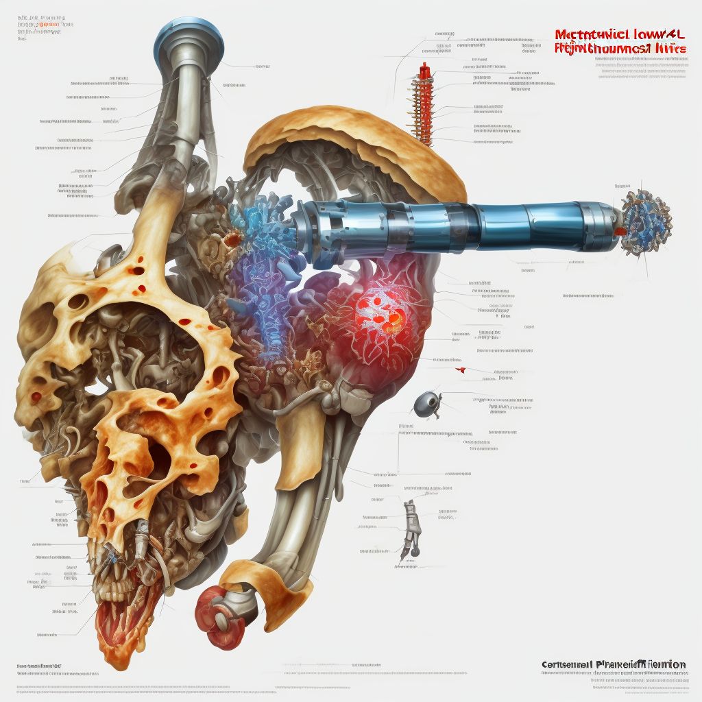 Breakdown (mechanical) of internal fixation device of right humerus digital illustration