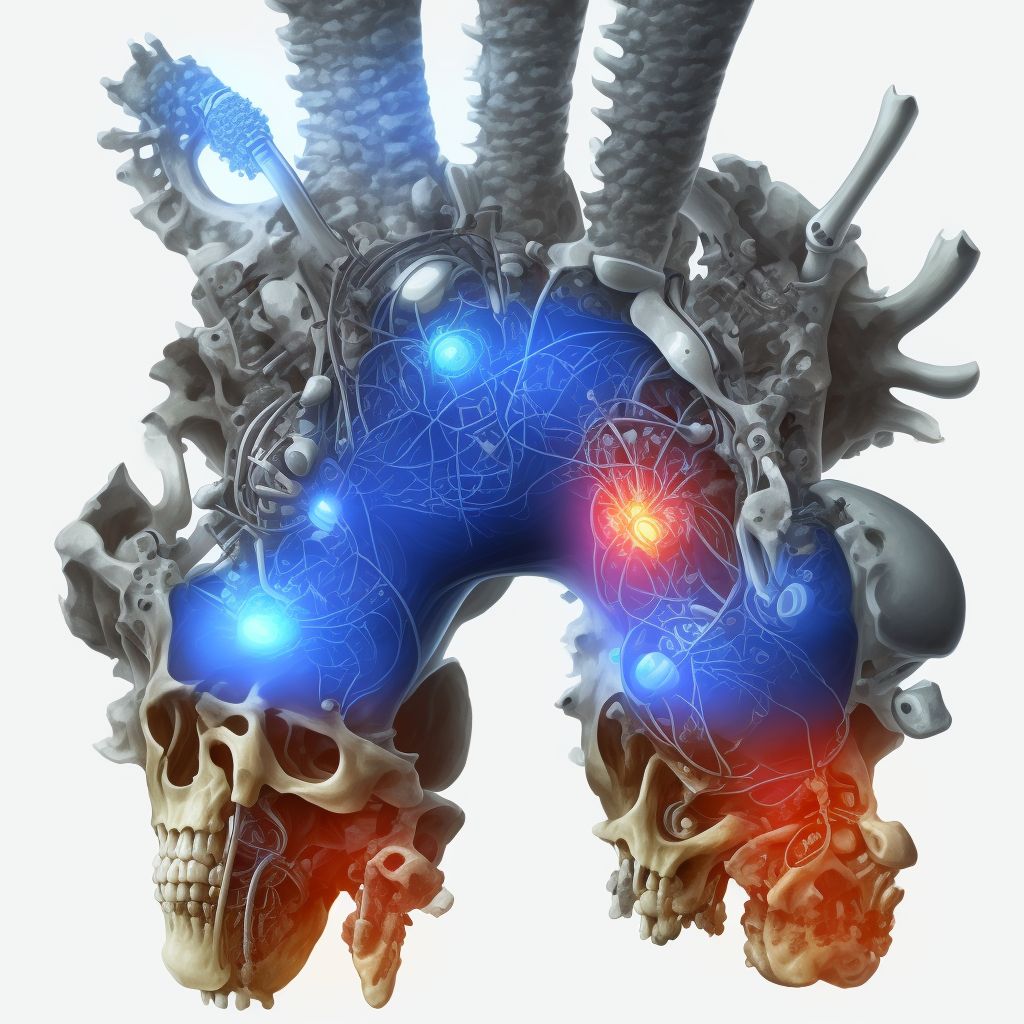 Breakdown (mechanical) of internal fixation device of bone of right lower leg digital illustration