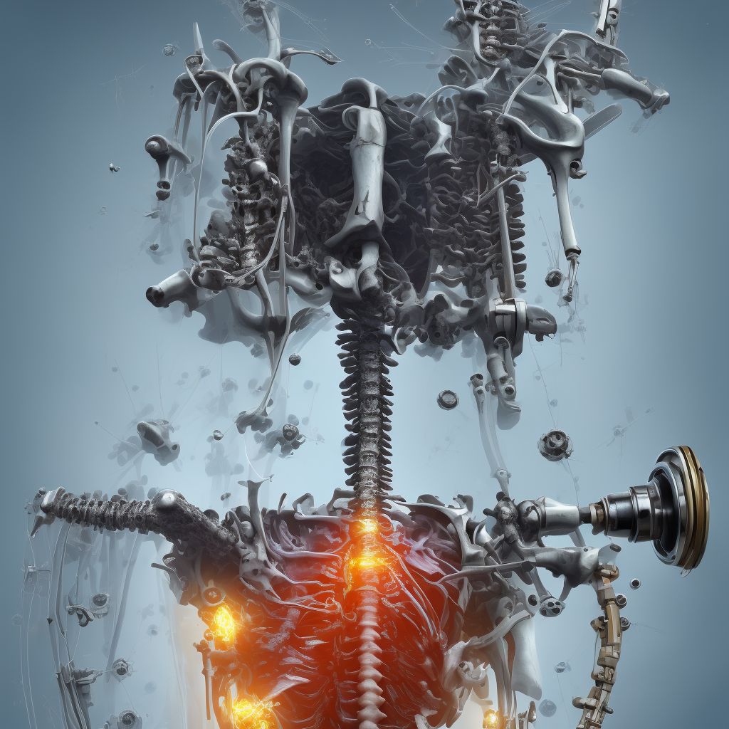 Breakdown (mechanical) of internal fixation device of bone of left lower leg digital illustration